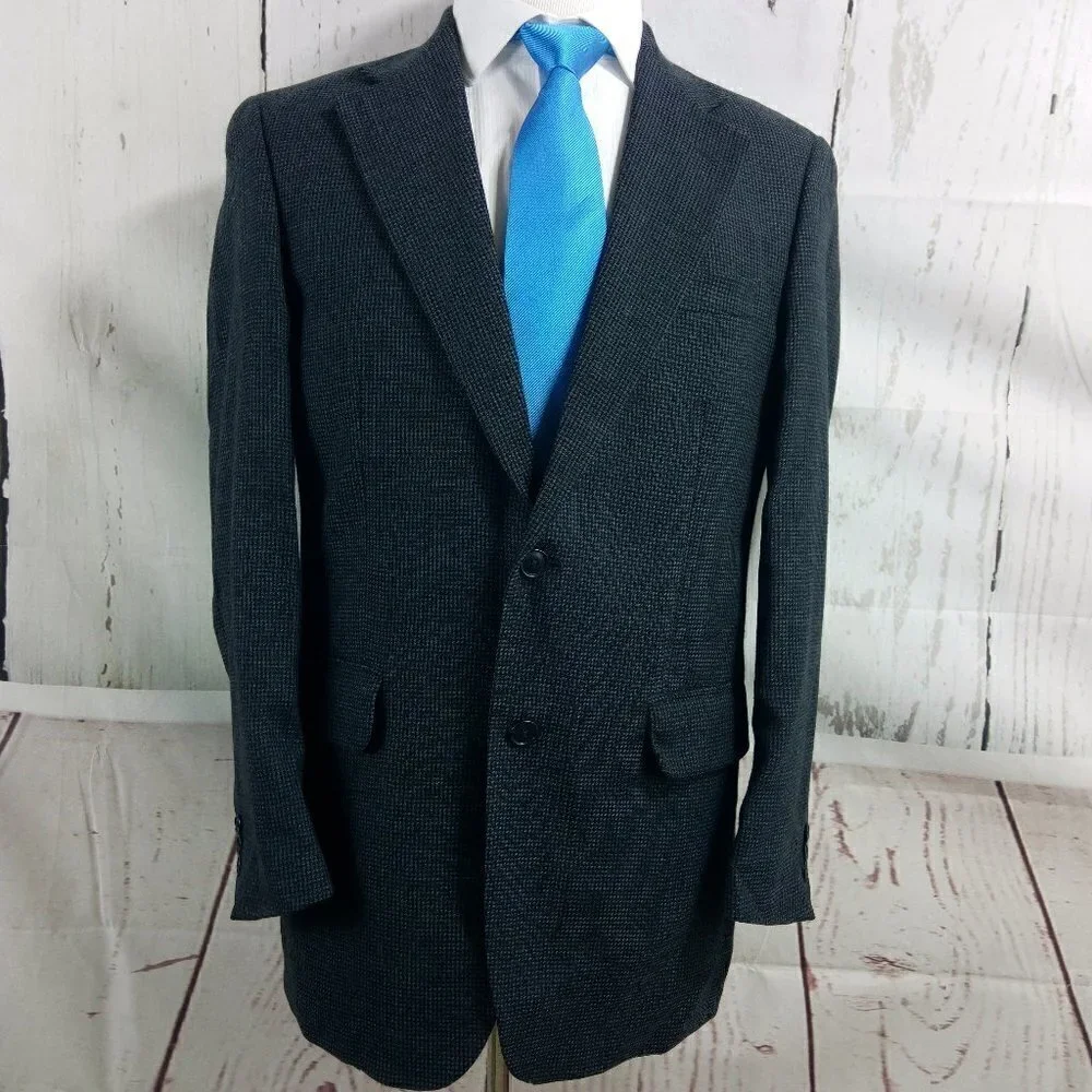 John Weitz Studio 38R 2 Button Blue Black Check Suit Blazer Sport Coat